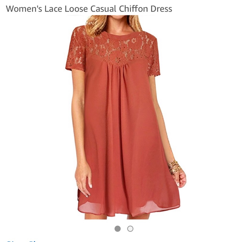 Burnt Orange Chiffon and Lace Dress